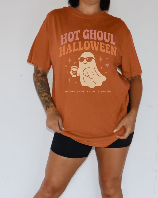 Hot Ghoul Halloween Shirt – Cute Oversized Ghost Tee for Women